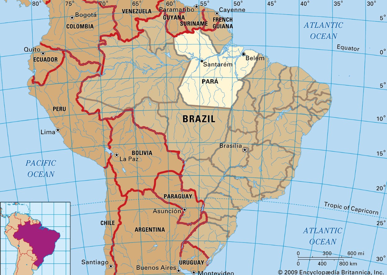 Landkarte Brasilien mit Bundesstaat Para und der Stadt Belem